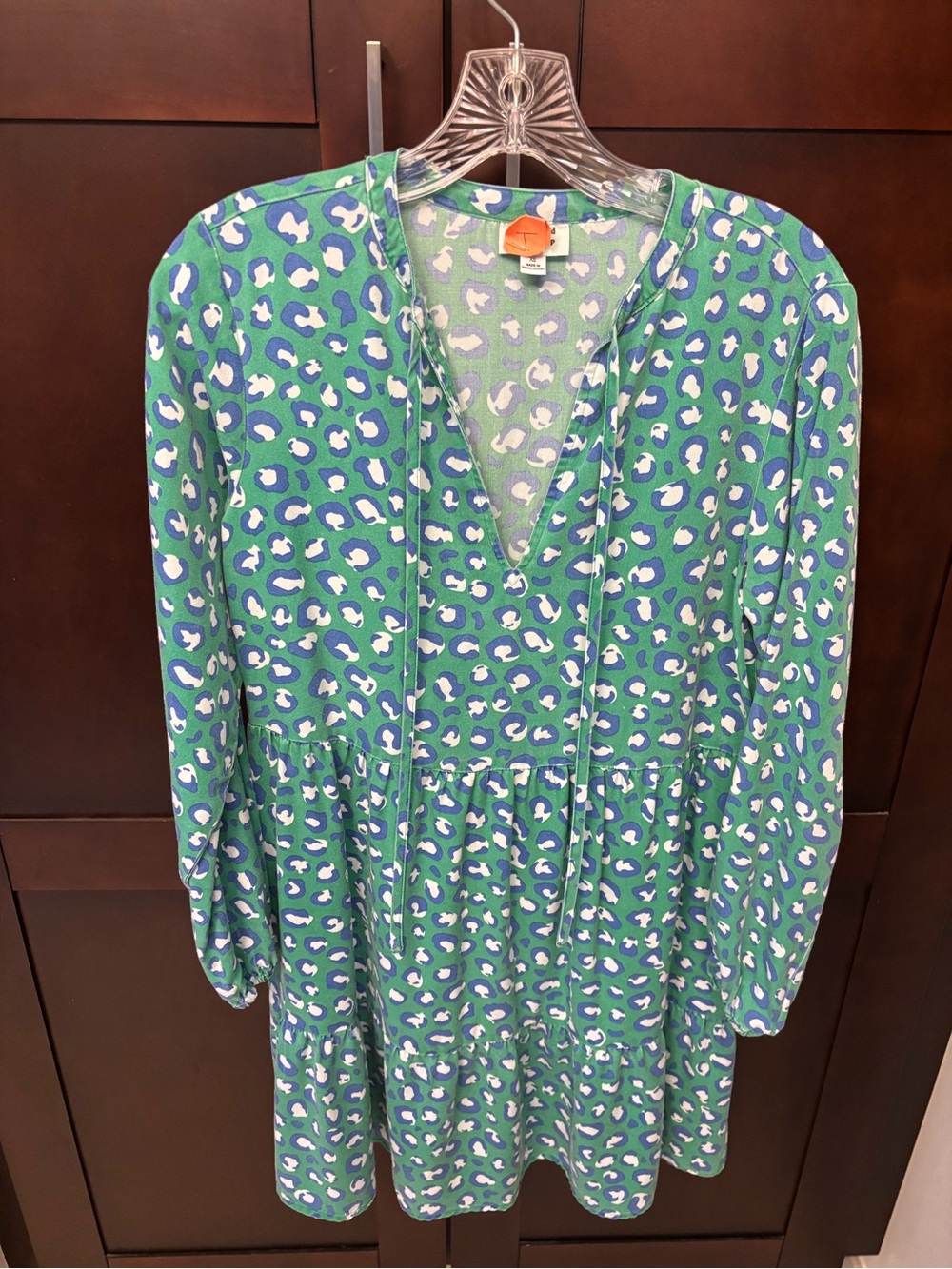 Grace Atwood for Amazon the Drop Green Leopard Tiered Long-Sleeve Dress